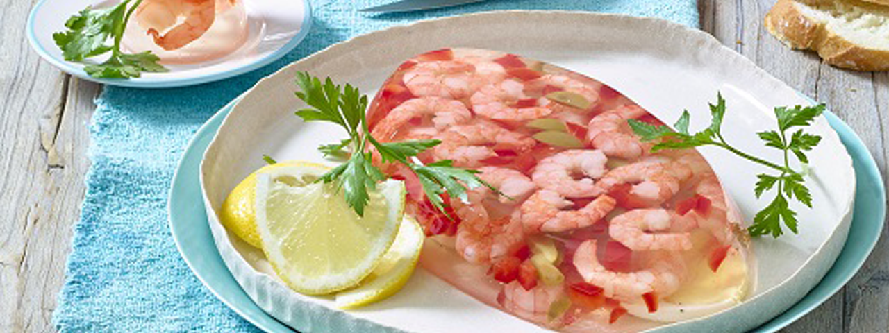 Aspic de crevettes aux poivrons rouges