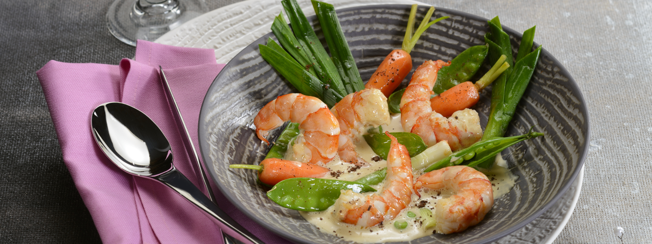 Crevettes au sabayon de café