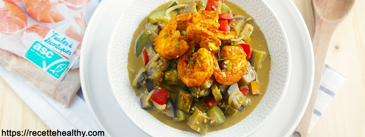 Crevettes épicées- curry de légumes