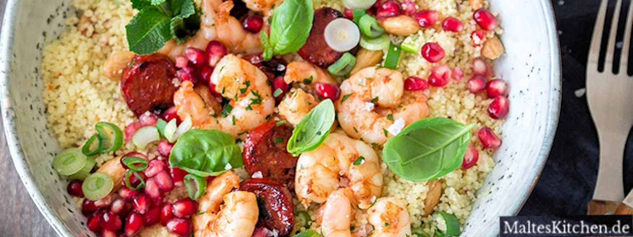 Couscous crevettes-grenade-chorizo