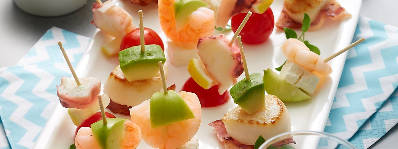 Mini-brochettes aux fruits de mer