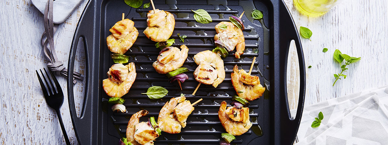 Brochettes de crevettes et saumon