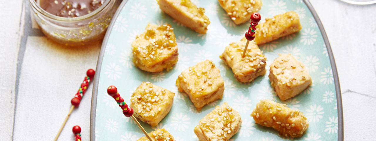 Dés de saumon caramélisés au sésame