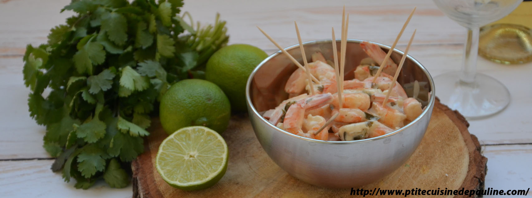 Crevettes citron vert, coco et coriandre