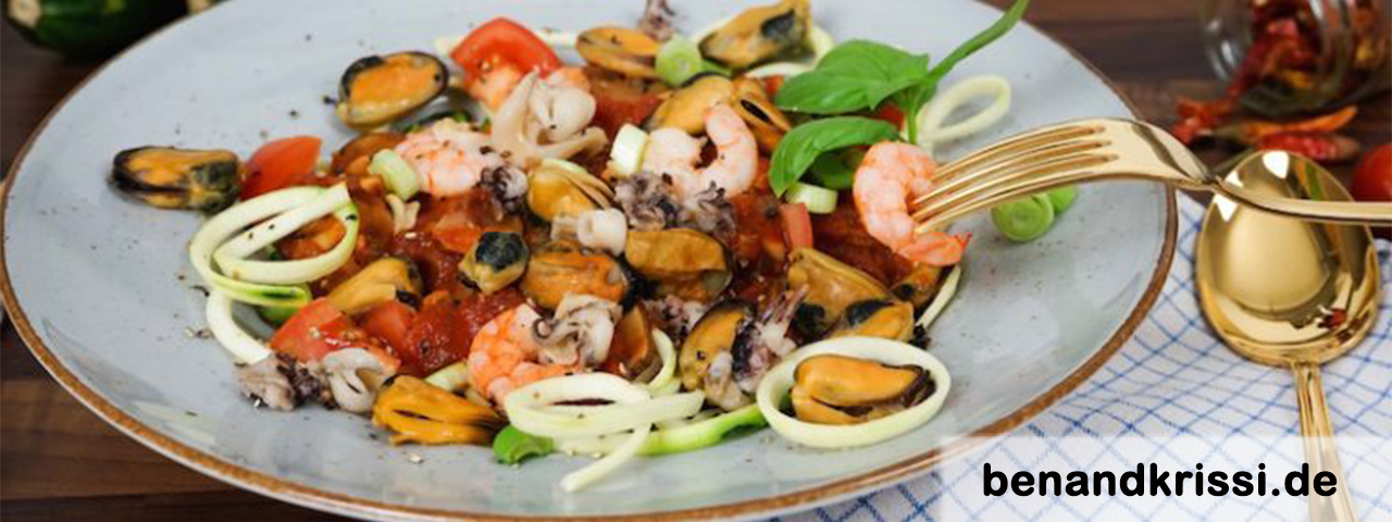 Spaghettis de courgette et fruits de mer
