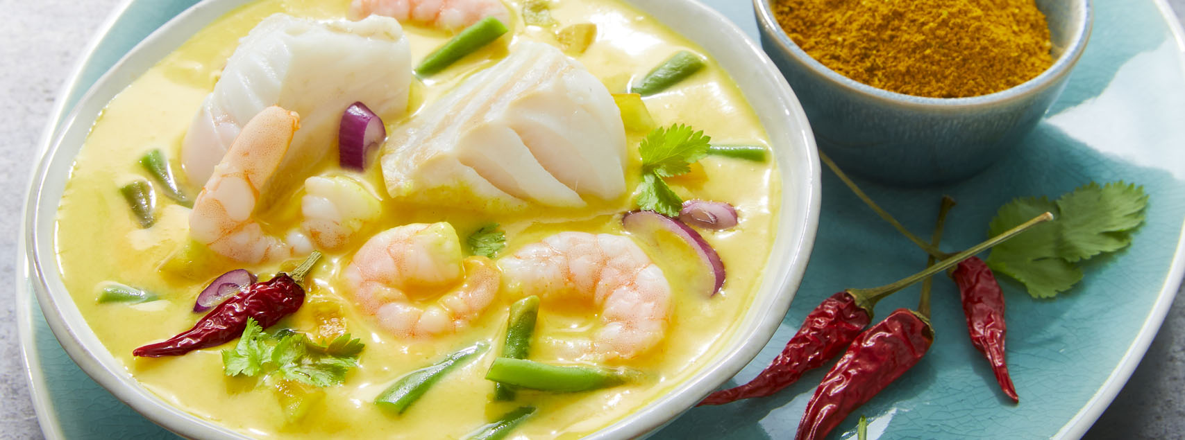 Curry de poissons et crevettes