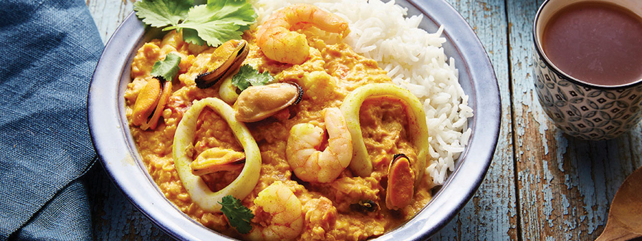 Dahl de lentilles corail aux fruits de mer