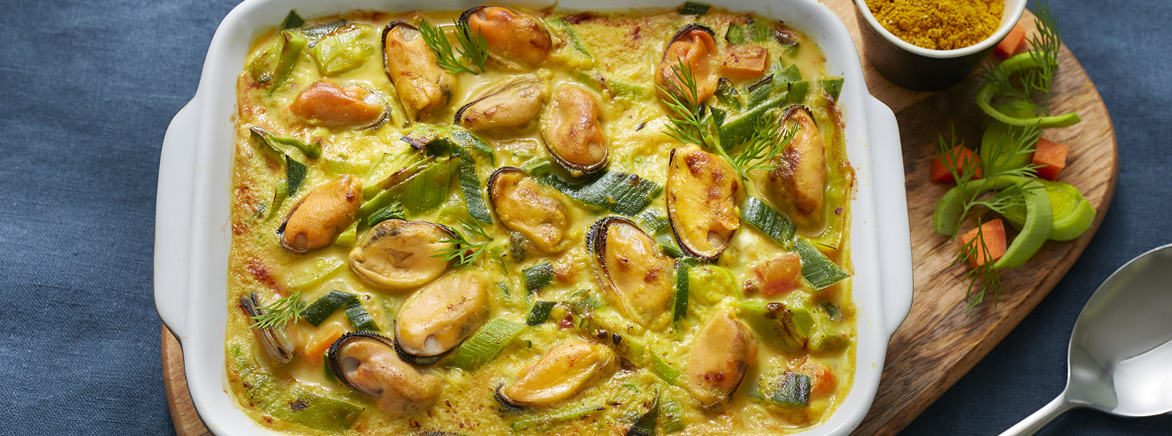 Gratin de moules et petits légumes