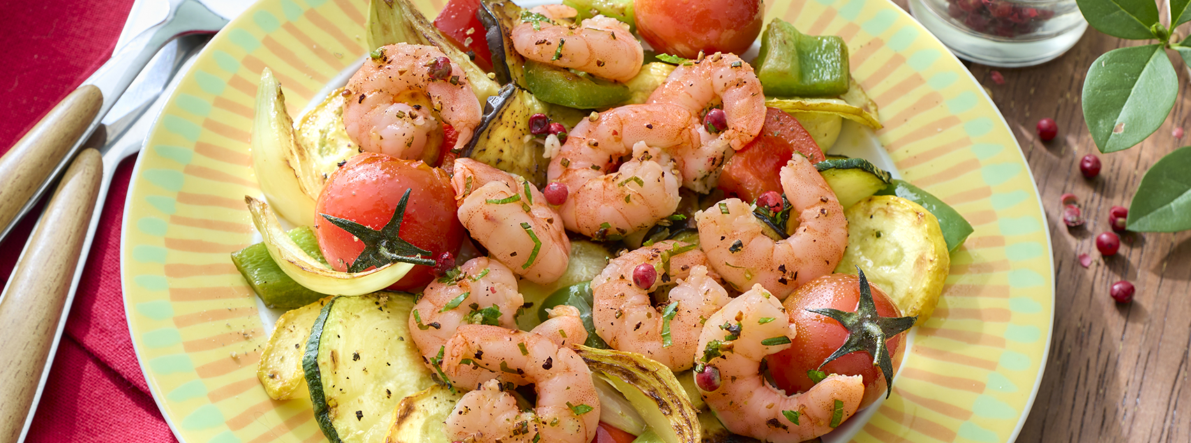 Crevettes et légumes de saison